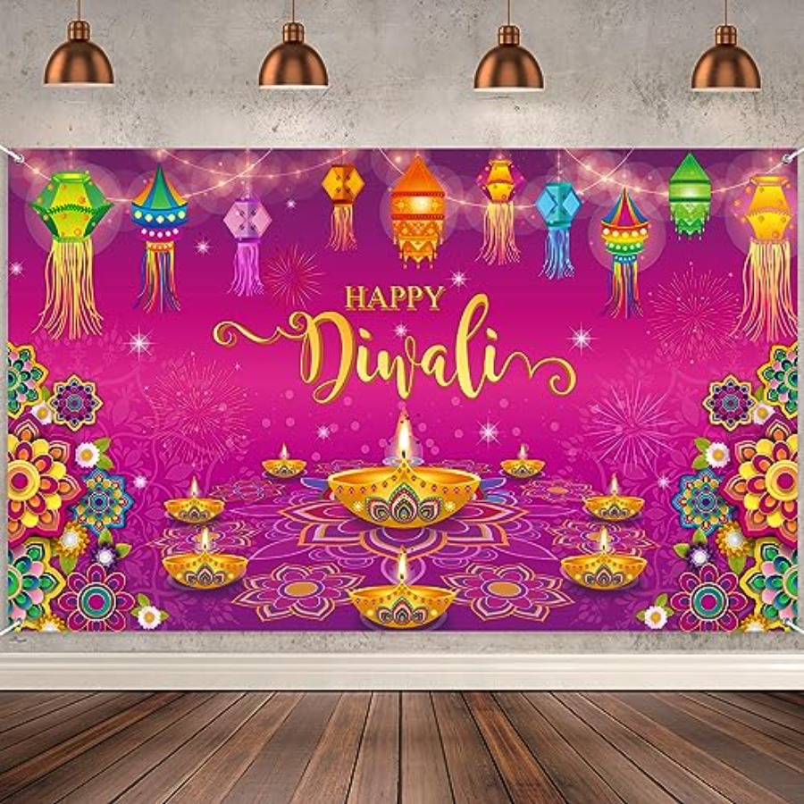 Lighting Decoration For Diwali - Happy Diwali Backdrop Banner Decorations for