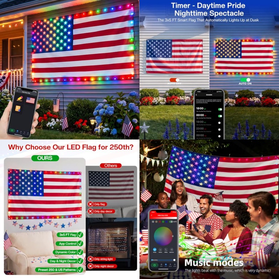 Up Lighting Decor - Smart Lighted American Flag 3x5 FT,